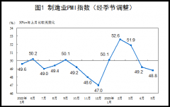 国家统计局：5月官方制造业PMI为48.8% 比上月